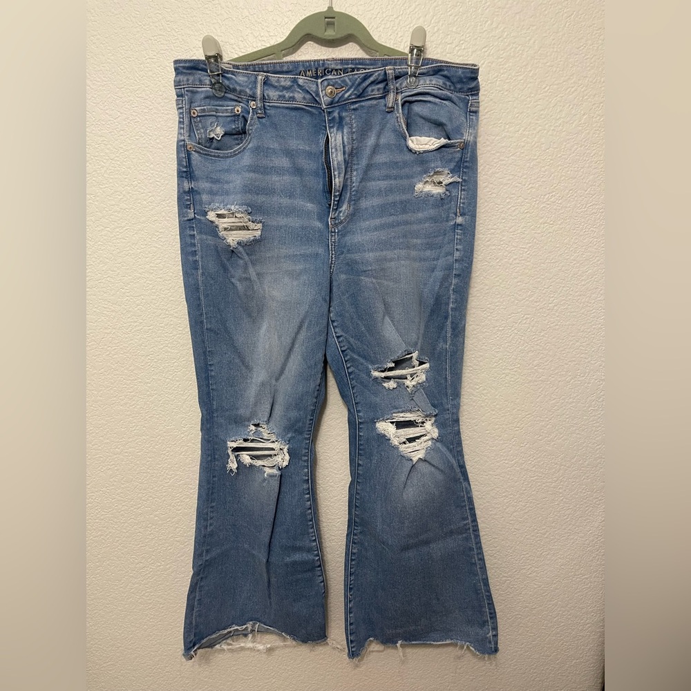 American Eagle Outfitters Light Blue Distressed Flare Jeans